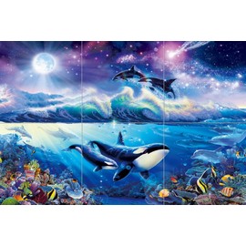 Ceramic Backsplash Tile Mural Dolphin Whale Underwater Ocean Fish Kitchen/Bathroom/Shower - Beat of The Sea - Christian Riese Lassen