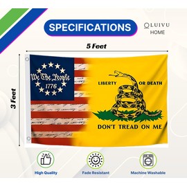 3x5 Ft Dont Tread on Me Flag - We The People 1776 American Single Sided Flags with 2 Grommets for Outside/Inside - House Yard Holiday Decor Banner - Polyester US Boat Flags or Banners Man Cave Funny