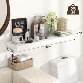 Heimlove 36 Inch White Floating Shelves for Wall 36 Inch,10.3 Inch Deep Wood Shelves with Invisible Brackets,Wall Mounted Storage & Display Shelves for Bedroom,Living Room,Kitchen,Office