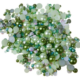 50 Gram Mixed Size Flatback Pearls and Rhinestones 3-10mm Half Nail Pearls Gems Makeup Face Beads Eye Gems Jewels Flat Back Charms Cabochons Green