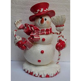 Pacific Rim Snowman Figurine with Hat, Gloves, Scarf Holding Broom