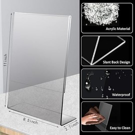 3Pack Premium Acrylic Sign Holder 8.5x11'', Table Papers Menus Display Holders, Clear Plastic Frame -Vertical Slanted Back Brochure Display Stand Transparent Flyer Holder for Office Restaurant Desktop (8.5'' x 11''(3 Pack))