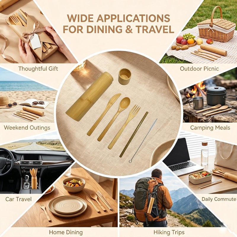 Bamboo Travel Cutlery Set with Storage Tube