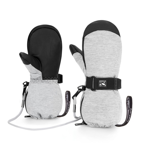HIGHCAMP Kids Ski Mittens Waterproof Winter Snow Gloves with Zipper