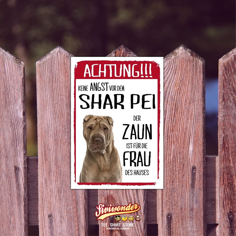 Shar Pei Dog Sign Warning Fence Woman Saying Door Sign
