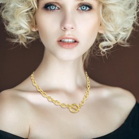 FINELOVE Chunky Gold Toggle Necklace for Women: 7mm | 18 Inch