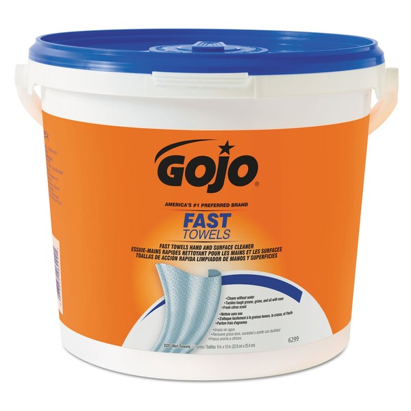 GOJO 629902EA FAST TOWELS Hand Cleaning Towels, Cloth, 9 x 10, White 225/Bucket