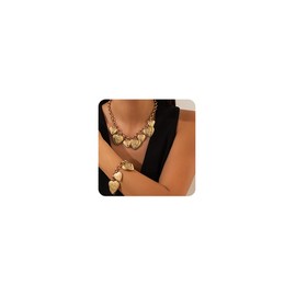 Chargances Bohemia Heart Pendant Necklace Bracelet Set Gold Toggle Clasp Necklace Bangle Statement Necklace Jewelry for Women