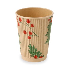 BIOZOYG Pack of 25 Brown Ripple Cups / Coffee Cups Paper Cups Winter Motif 'Branches' 200 ml / 8 oz - Environmentally Friendly Recyclable & Unbleached - Coffee Cups to Go