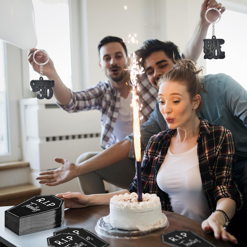 18 Pcs Death to My 20s Keychains, Black, Medium