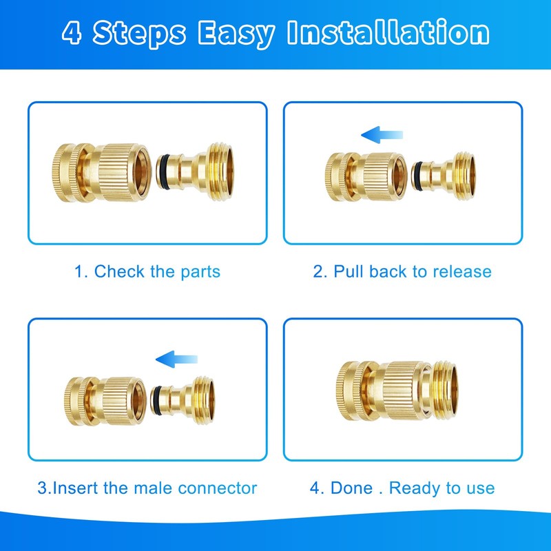 Garden Hose Quick Connector 3/4 Inch GHT, Solid Brass No-Leak