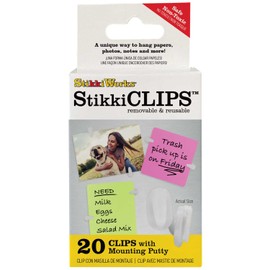 StikkiWorks Stikki Clips with Mounting Putty, Pack of 20, White