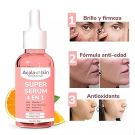Super Serum 4 en 1 - Vitamina C + Ácido Hialurónico + Vitamina E + Niacinamida | - Para Todo Tipo de Piel - Suero Facial Antiarrugas y Manchas Para Il