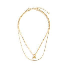 DEMDACO Women's Everyday Fashion Layered Pendant Chain Necklace 16 Inch 14K Gold Plated Double Heart Charm