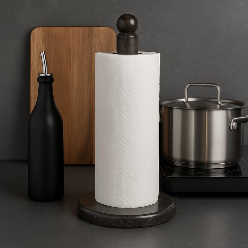 Heavy Natural Stone Paper Towel Holder – Handcrafted from Solid