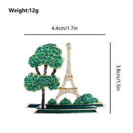 FAIRYGATE Brooches for Women Creative Green Tree Eiffel Tower Shape Brooch Sparkling Rhinestones Inlaid Pin Suit Lapel Shawl Badge Coat Outfit Accessories B2529