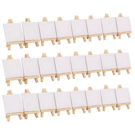 Tosnail 24 Pack 3" x 3" Mini Canvas and Easel Set, Small Art Easel Stand with Canvas Set, Tabletop Wooden Display Stand and Canvas Panels for Artist, Students, Adults, Kids Painting