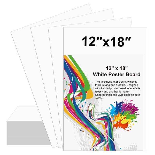 100 Pcs 12" x 18" Poster Board White Poster Board