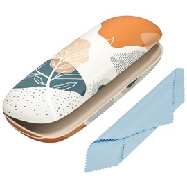 NPOOYI Eyeglasses Case, Hard Shell Protective Case for Glasses, Unisex for Women Men, Sunglasses with Cleaning Cloth, Boho Leaf