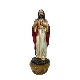 Moviebros Sagrado Corazon de Jesus Figura Religiosa Para colgar Con Base Para Agua Bendita 8"" Pulgadas-Polyresin Home Decor, Red