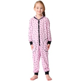 Merry Style MS10-223 Girls' Romper, Sleeping Suit with Hood, Pink polka dots black, 158-164