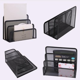 Mulaibdin Desk Mail Organizer, 2 Pack Metal Mesh Small File Holders with 6 Metal Clips Letter Organizer Countertop with 3-Slot, Office Mail Sorter Organizer for Bill Paper Folder Document (Black)