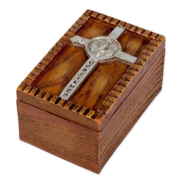 Roman Confirmed in Christ Wood Finish Small Confirmation Jewelry Keepsake Box