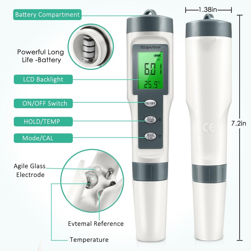 Generic 3-in-1 Digital pH Meter, Water Quality Tester with TDS