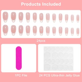 UOCAI 24pcs French Tipp Press on Nails Glossy Kunstnägel Selbstklebende Mandel Gefälschte Nägel Chrom False Nails Glänzend Vollabdeckung Falsche Nägel French Press On Nails für Frauen und Mädchen