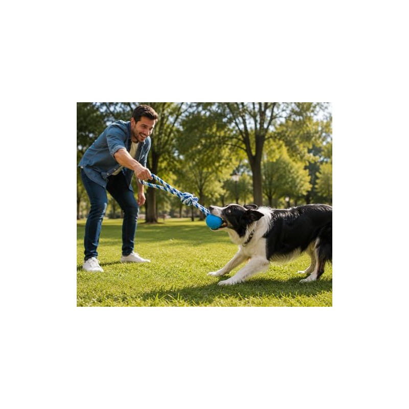 PETS&MORE Pelota con Cuerda Azul