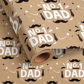 Vnaaem Kraft Fathers Day Wrapping Paper Roll for Dad Men Gradpa - Vintge Gift Wrap with No.1 Tie, Mustache Design for Father‘s Day Party Supplies, Ceremony Celebration(Total 28.5sq.ft)