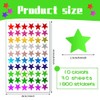 10 Colors，1800 Pack，Foil Star Metallic Stickers.0.6" Diameter.