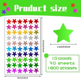 10 Colors，1800 Pack，Foil Star Metallic Stickers.0.6" Diameter.