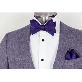 Alizeal Mens Polka Dot Self Tied Bow Tie and Pocket Square Set, Purple