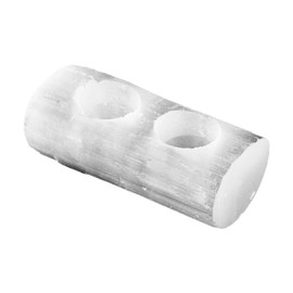 NKlaus Selenite 2 Log Tea Light Holder 14.5 x 6 x 5 cm - Handmade Selenite Tea Light Holder with Two Compartments, Perfect for Atmospheric Lighting and Spiritual Spaces, for Meditation and Decoration
