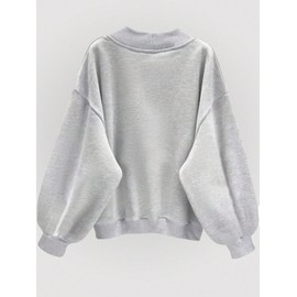 RoseSeek Women's Sweatshirt Long Sleeve V Neck Drop Shoulder Sweatshirt Pullover Tops Fall Outfits Trendy Plain Light Grey Medium