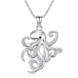 YONFQE Octopus Necklace Sterling Silver Octopus Pendant Necklace Octopus Ocean Jewellery Gifts for Women