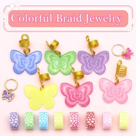 SAWINDA 20PCS Colorful Butterfly Hair Jewelry for Braids Loc Dreadlock Accessories Gold Braid Hair Clips Hair Beads Charms Accessories Hair Rings Jewelry Hair Accessory for Kids and Girls