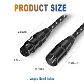 QOOWFEANIG 2-Pack 6 Inch XLR Microphone Cable,Nylon Braided Male to Female Balanced Audio Cable,3-Pin Short Mic Cord for Studio,Mixer,Speakers & Audio Interface