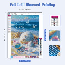 NAIMOER Beach Diamond Painting Kits for Adults Children, 5D Diamond Painting Shell Pictures Adults, DIY 5D Diamond Painting Starfish Diamond Painting Set for Home Decor 30 x 40 cm