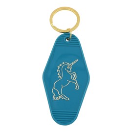REAL SIC - Llavero vintage de unicornio - Llavero de estilo retro - Ruta 66 / Hotel Keycon unicornio dorado (unicornio (cerúleo))