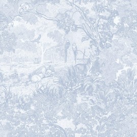 Ismoon 17.3''×177''Vintage Peel and Stick Wallpaper Blue Neutral Wall Paper Removable Self-Adhesive Wallpaper Animals Jungle Contact Paper for Cabinets Bathroom Walls Covering Vinyl Roll