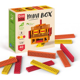 bioblo Mini Box Rusty Robo Pack of 40, Sustainable Colourful Building Blocks for Children from 3 Years, Wooden Building Blocks Children's Toy, STEM Montessori Toy for Stacking & Balancing Games