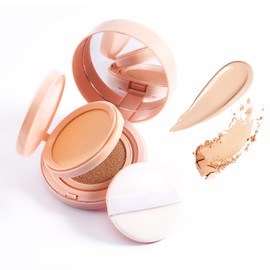 GEUUFEA Air Cushion Foundation, 2 In 1 Pressed Powder, Natural Matte Liquid Foundation, Flawless Finish, Oil Control Moisturizing Setting Powder, Easy to Apply（Natural)