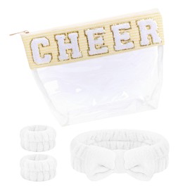Cheer Gifts Makeup Bag Clear Chenille Letter Tote Waterproof PVC Travel Stuff For Girls Mom Women Team Cheerleaders Teacher Coaches. (White)