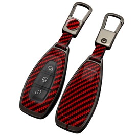 OTMIK Zinc Alloy ABS Carbon Fiber Car Key Cover Cases fit for Ford Focus 3 4 ST Mondeo MK3 MK4 Fiesta Fusion Kuga Ecosport Keychain Accessories (Red)