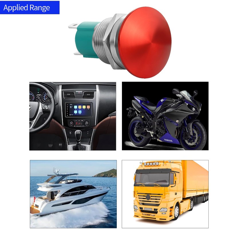 10 Amp 19mm Momentary Push Button Switch Red Mushroom Head
