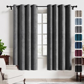 H.VERSAILTEX Velvet Curtains 72 inches Long Super Soft Room Darkening Grommet Curtains Thermal Insulated Soundproof Curtain Drapes for Living Room Bedroom (52 x 72 Inch, 2 Panels, Grey)