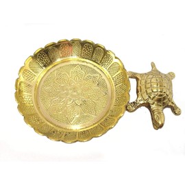VRINDAVANBAZAAR.COM Pure Brass Vastu Fengshui Tortoise/Turtle with Plate for Goodluck- Small