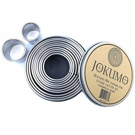 JOKUMO 12 Piece Plain Round Cookie/Pastry Cutter Set Heavy Duty Commercial Grade 18/8 304 Stainless Steel - Metal Marked Size - Perfect for Cooking Enthusiast